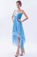 V-Shaped Strapless High Low Layers Aqua Evening Dress