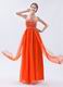 Strapless Embroidery Orange Red Formal Evening Dress