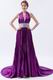 Old Style Noble Halter Purple Evening Dress With Sequin Sash