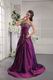 Purple Floor Length Taffeta Evening Dress With Embroidery