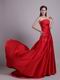 Strapless Wine Red Evening Dress With Embroidery