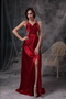 Empire V-neck Long Skirt Wine Red Evening Dress With Beading Night Club