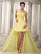 Yellow High-low Prom Dresses With Handmade Beaded For Girl Night Club