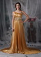 Dark Gold Asymmetrical Neck Ruched Formal Dress Noble Night Club