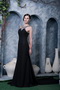 Scoop Watteau Train Black Chiffon Beaded Sexy Formal Night Dress Night Club