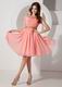 A-line Bateau Neck Watermelon Chiffon Short Prom Dress