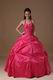 Halter Top Coral Red Puffy Quinceanera Dress Not Expensive