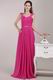 Beaded Wide Straps Deep Pink Chiffon Skirt Pageant Dress