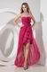 Sexy High Low Skirt Fuchsia Lace Prom Dress Custom Made