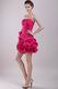 Deep Pink Taffeta Short Prom Dress With Hand Made Flower