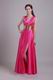 Fuchsia V Neck Slit Skirt Evening Dress With Golden Sash