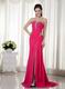 Fuchsia Crystals Emberllish Top Prom Dress With Front Slit Skirt