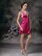 Deep V-neck Knee Length Fuchsia Sweet 16 Dress