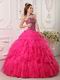 Top Designer Ruffled Skirt Deep Pink Quinceanera Dress