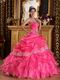 Strapless Floor Length Corset Quinceanera Dress In Hot Pink