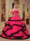 Rose Pink Corset Back Top Quinceanera Dress With Black Bordure