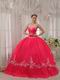 Appliqued Deep Pink Quinceanera Dress By Organza Fabric