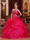 Sleeveless Fuchsia Organza Winter Warm Quinceanera Dress