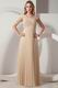 Inexpensive V-neck Floor Length Champagne Pleated Prom Dress