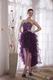 Purple Low Front Long Back Prom Dress With Crystal Decorate