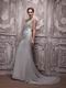 V-neck Gray Chiffon Cheap Prom Evening Dress With Court Train