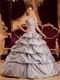 Appliqued Layers Skirt Gray Taffeta Quinceanera Gown On Sale