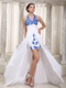 Simple Halter White Dress With Royal Blue Appliques Prom Dress Hi-Lo Short and Long Skirt