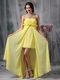 High-low Style Yellow Chiffon Prom Dress Hand Made Flowers Short and Long Skirt