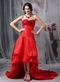 Short Front Long Back Red Organza Hi-Lo Prom Dress Short and Long Skirt