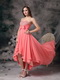 Watermelon Sweetheart High-low Prom Dress With Crystlas Short and Long Skirt