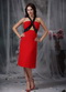 Red Tea-length Homecoming Dress With Black Straps Summer