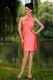 Simple Halter Column Coral Pink Homecoming Dress Cheap