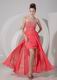 Discount High-low Watermelon Prom Dress With Beading