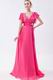 Modest Ruched Short Sleeves Draped Rose Pink Chiffon Prom Dress