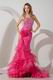 Fuchsia Flowers Decorate Beaded Mermaid Layers Evening Dress