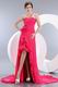 One Shoulder High Low Skirt Chapel Train Deep Pink Prom Dress