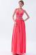 Beautiful Halter Top Watermelon Chiffon Prom Dress With Front Split
