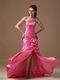 Strapless Side Split Skirt Lace Up Fuchsia Prom Type Dress