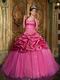 Printed Stripe Fabric Fuchsia Quinceanera Ball Gown With Jacket