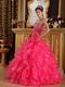 Sweetheart Ruffled Cascade Skirt Hot Pink Quinceanera Dress