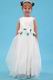 Cheap Jewel Flowers Leaves A-line Ivory Organza Flower Girl Dress