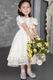 Off White A-line Scoop Tea-length Taffeta Beading Flower Girl Dress