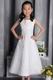 White Sheath Scoop Tea-length Organza Beading Flower Girl Dress