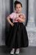 Pink and Black Column Scoop Tea-length Taffeta Ruffes Flower Girl Dress