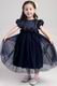 Navy Blue Princess Scoop Tea-length Taffeta Flower Girl Dress With Flower