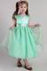 Apple Green A-line Square Tea-length Organza Belt Little Girl Dress