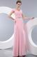 V-neck A-line Baby Pink Floor Length Chiffon Skirt Prom Dress