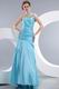 One Shoulder Corset Back Mermaid Light Sky Blue Prom Dress