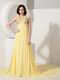 V-neck Sequin Light Yellow Prom Dress With Handcrafted Flowers