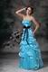 Floor Length Aqua Blue Prom Ball Gown With Black Belt